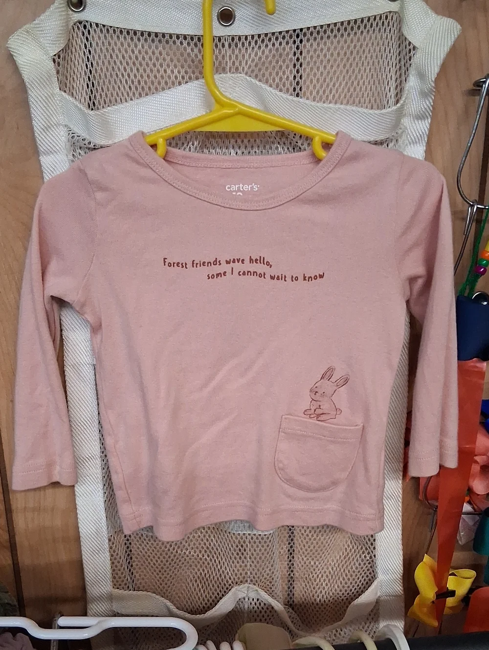 Carter's Dusty Pink Long-Sleeve Bunny Pocket Tee